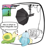 Rudi Rennschnecke und Ente Elsa im Fotostudio