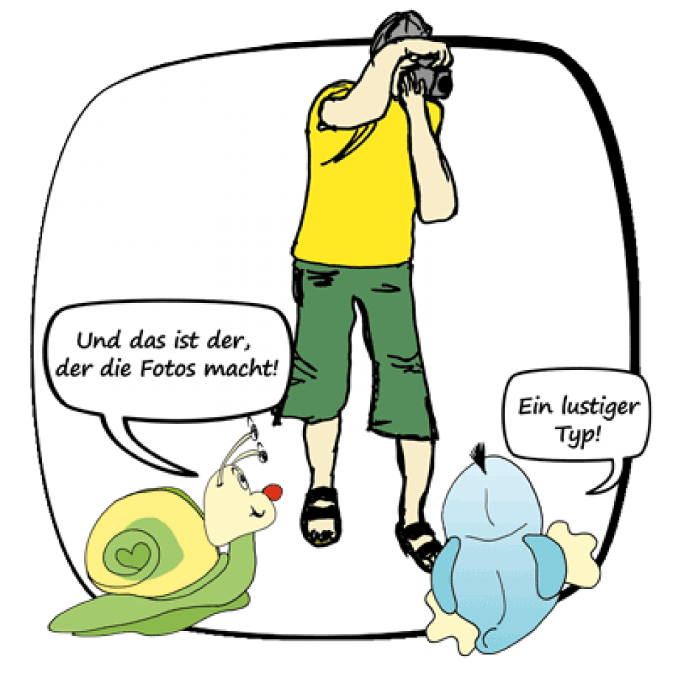 RudiRennschnecke und Ente Elsa begegnen Fotograf Rene Starkl